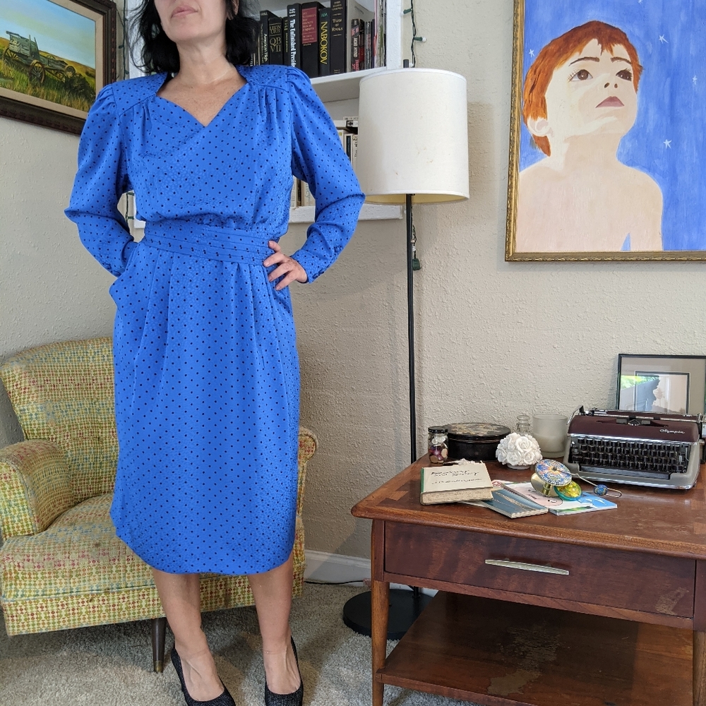 Vintage 70's Blue Secretary Dress | Liz Claiborne